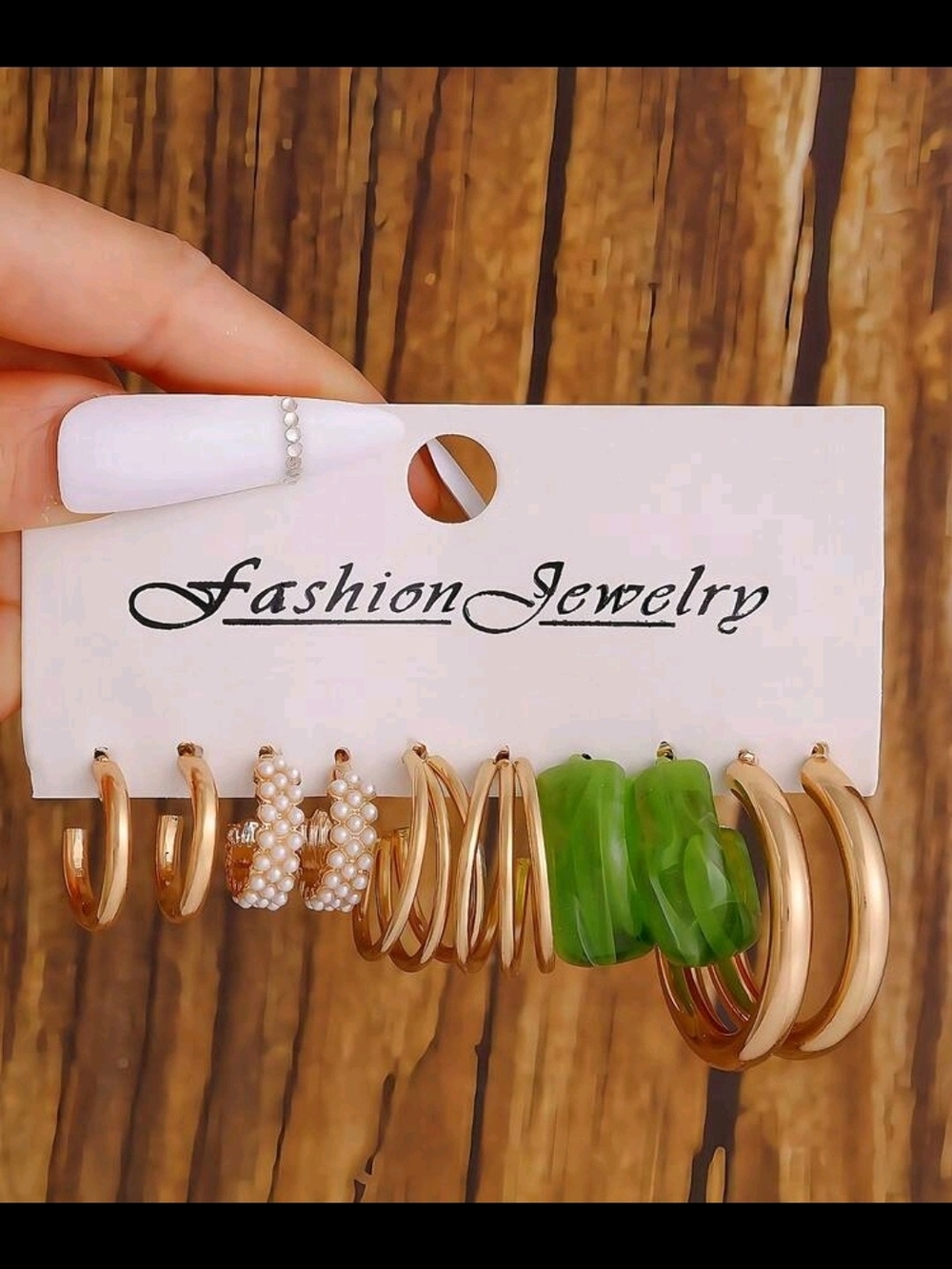 Fashion Jewelry Gold and Bright Green Mixed Hoop Earring Set